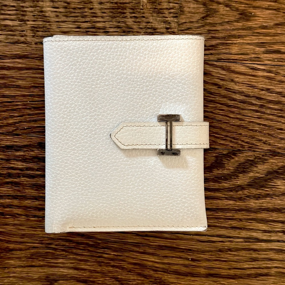 Hermes White Leather Bearn Wallet